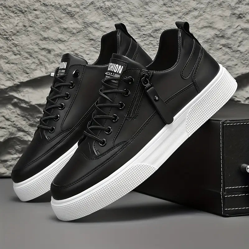 Lennard - Men's Premium Leather Lace-Up Sneakers with Side Zip
