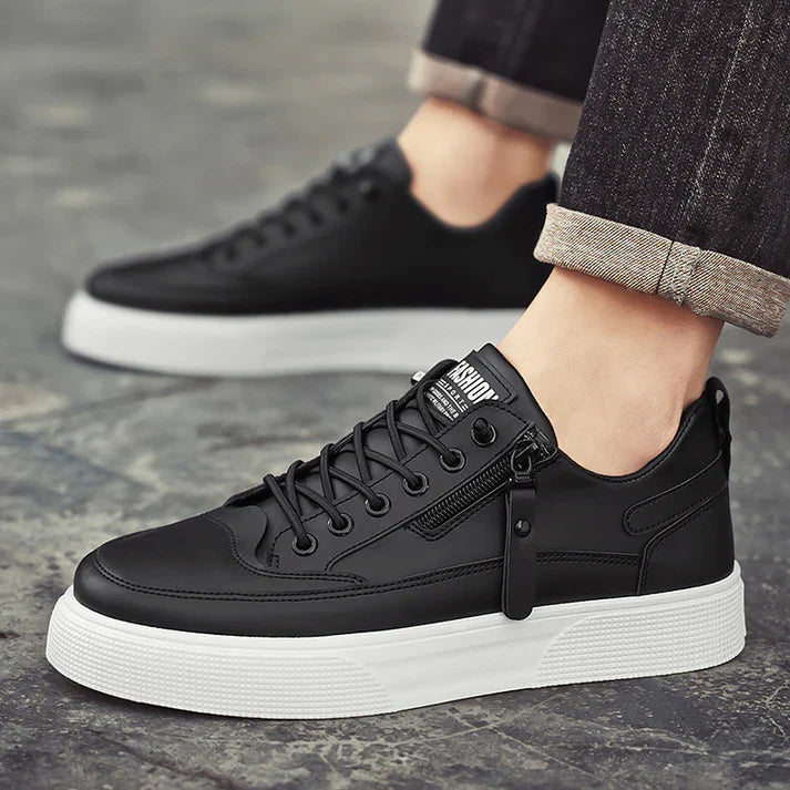 Lennard - Men's Premium Leather Lace-Up Sneakers with Side Zip