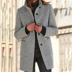 Lenora - Women's Button-Front Wool Coat with Notch Collar