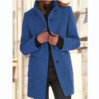 Lenora - Women's Button-Front Wool Coat with Notch Collar