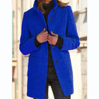 Lenora - Women's Button-Front Wool Coat with Notch Collar
