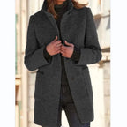 Lenora - Women's Button-Front Wool Coat with Notch Collar