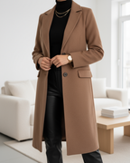Lenora - Women's Double-Breasted Long Coat with Notch Lapels