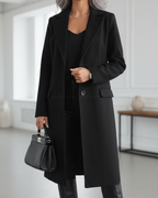 Lenora - Women's Double-Breasted Long Coat with Notch Lapels