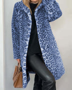Lenore - Women's Leopard Print Coat with Faux-Fur Collar