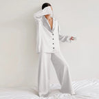 Lenore - Women's Silk Oversized Notch-Lapel Pajama Set with Wide-Leg Trousers