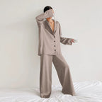 Lenore - Women's Silk Oversized Notch-Lapel Pajama Set with Wide-Leg Trousers