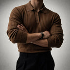 Leonid - Men's Vertical-Ribbed Knit Polo with Buttoned Collar