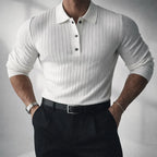 Leonid - Men's Vertical-Ribbed Knit Polo with Buttoned Collar