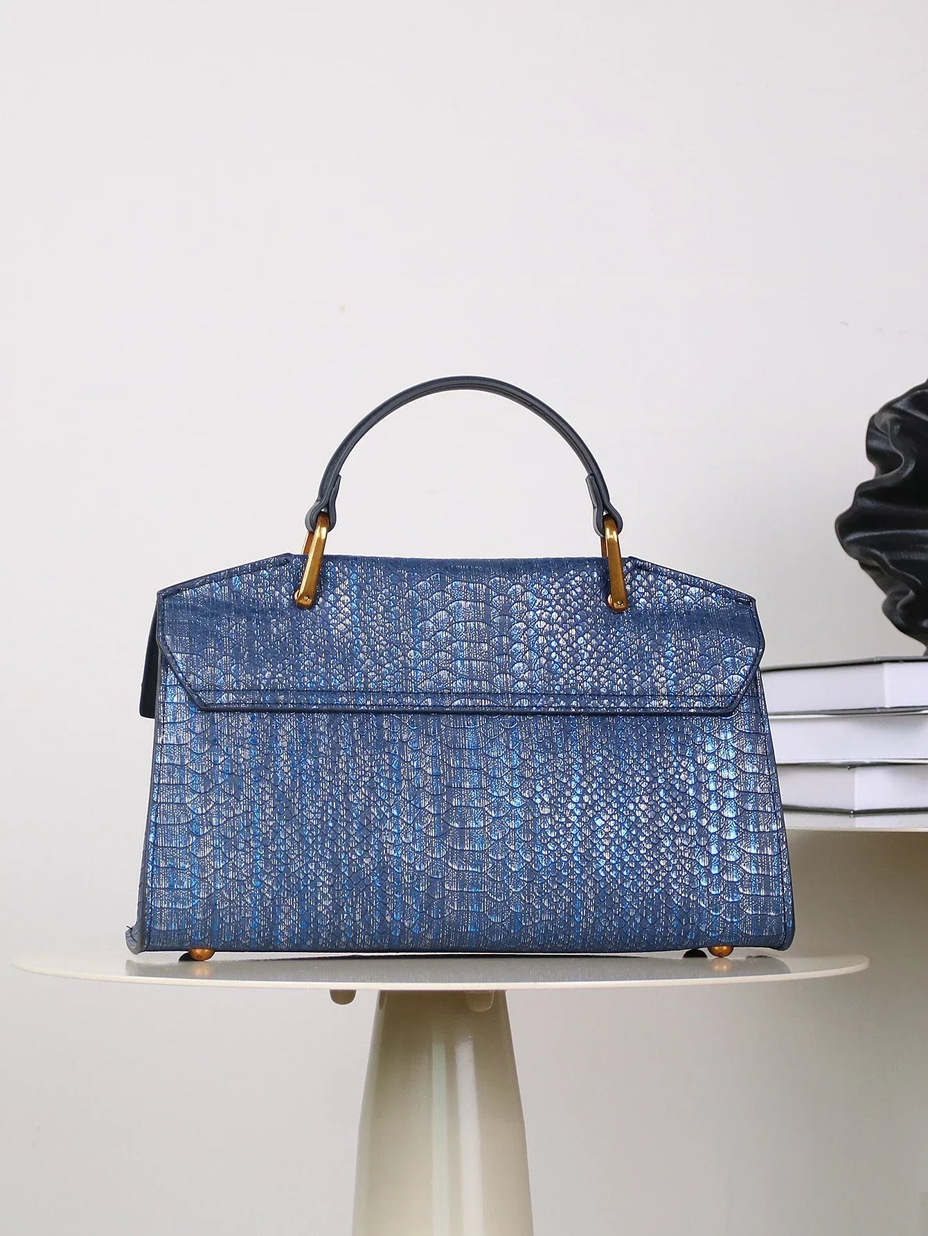 Loretta - Women's Embossed Snake-Print Top Handle Bag
