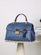 Loretta - Women's Embossed Snake-Print Top Handle Bag