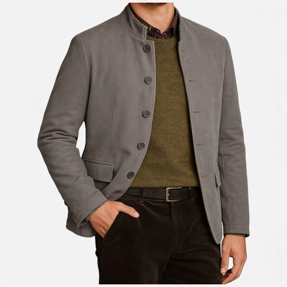 Lucian - Men's Button-Front Blazer with Stand Collar