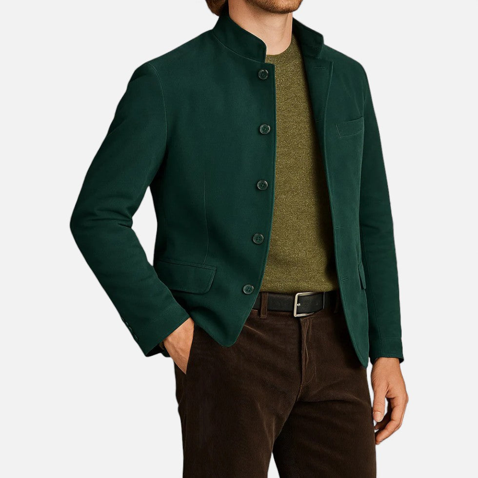 Lucian - Men's Button-Front Blazer with Stand Collar