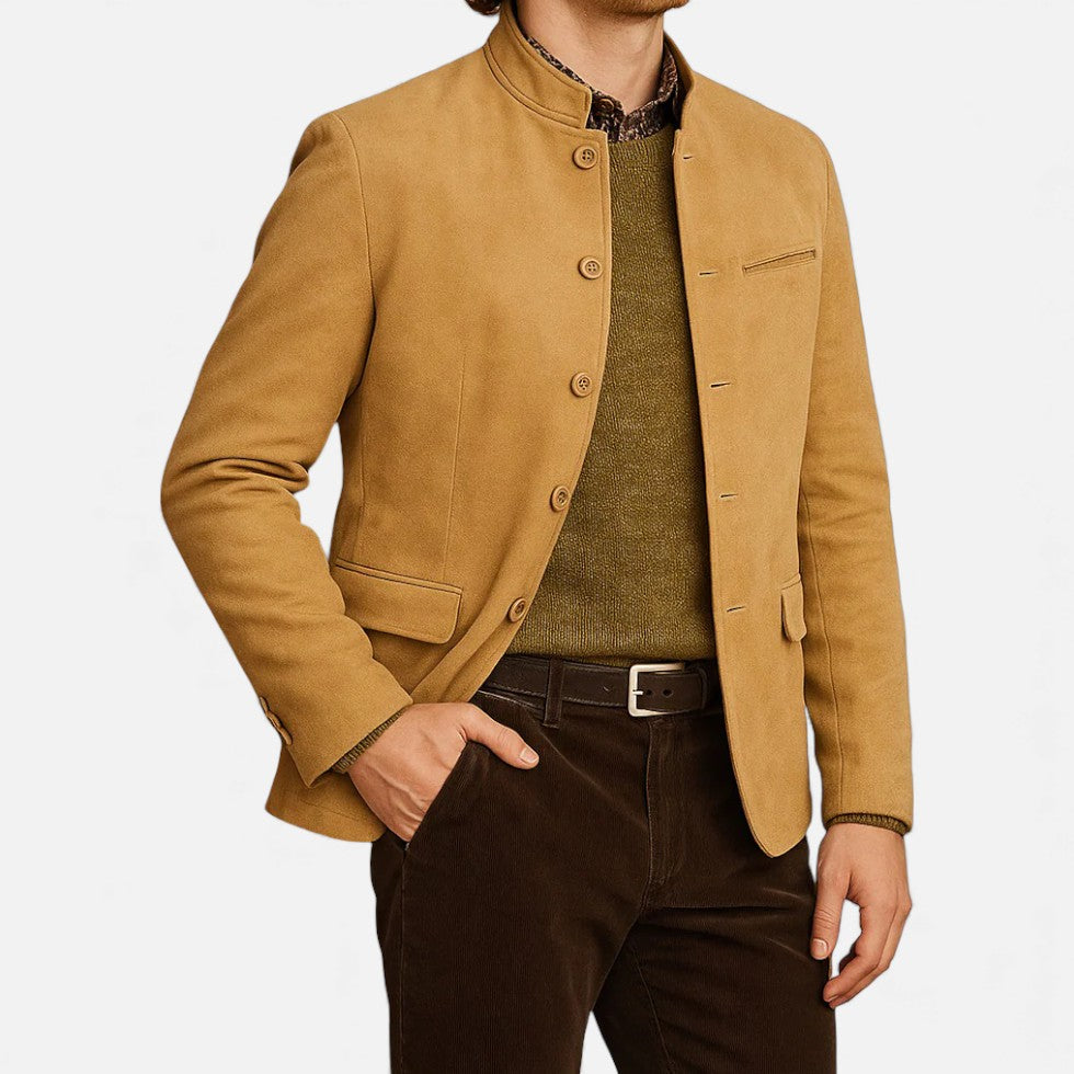 Lucian - Men's Button-Front Blazer with Stand Collar