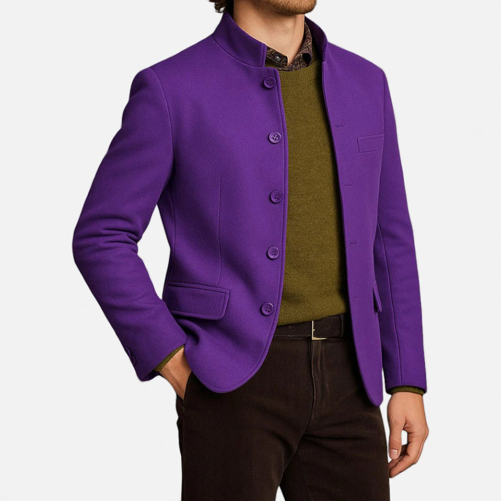 Lucian - Men's Button-Front Blazer with Stand Collar