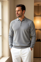 Lucian - Men's Long-Sleeve Polo with Quarter-Zip Front