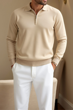 Lucian - Men's Long-Sleeve Polo with Quarter-Zip Front