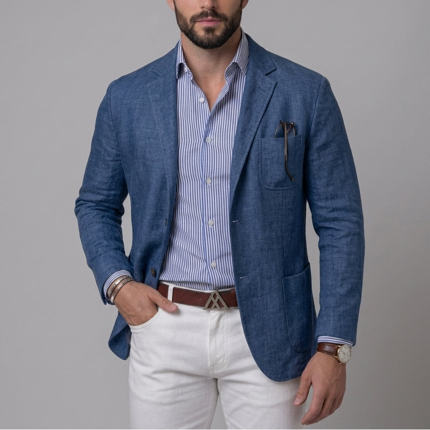 Lucian - Men's Unstructured Linen Blazer with Notch Lapels
