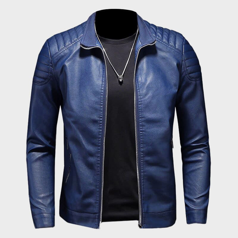Lucian - Men's Zip-Front Faux Leather Jacket with Quilted Shoulders
