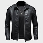Lucian - Men's Zip-Front Faux Leather Jacket with Quilted Shoulders