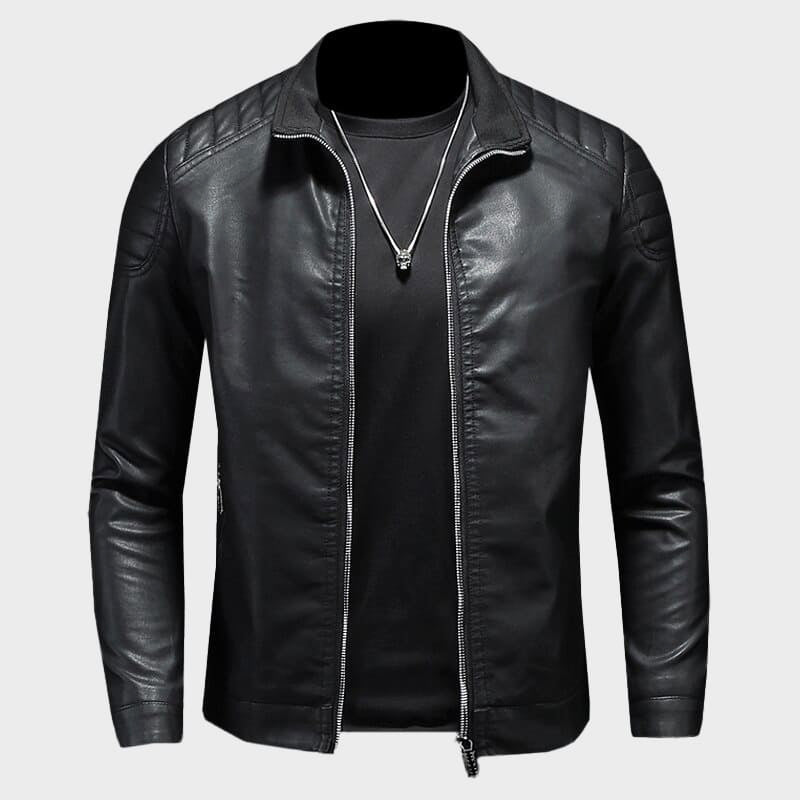 Lucian - Men's Zip-Front Faux Leather Jacket with Quilted Shoulders