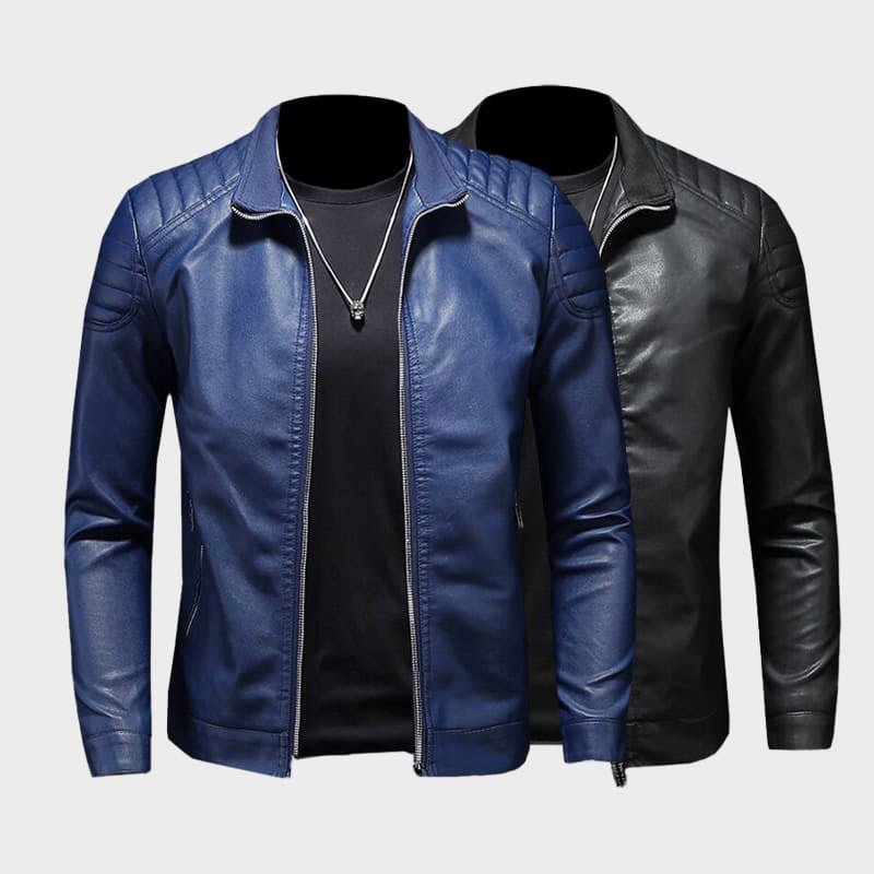 Lucian - Men's Zip-Front Faux Leather Jacket with Quilted Shoulders