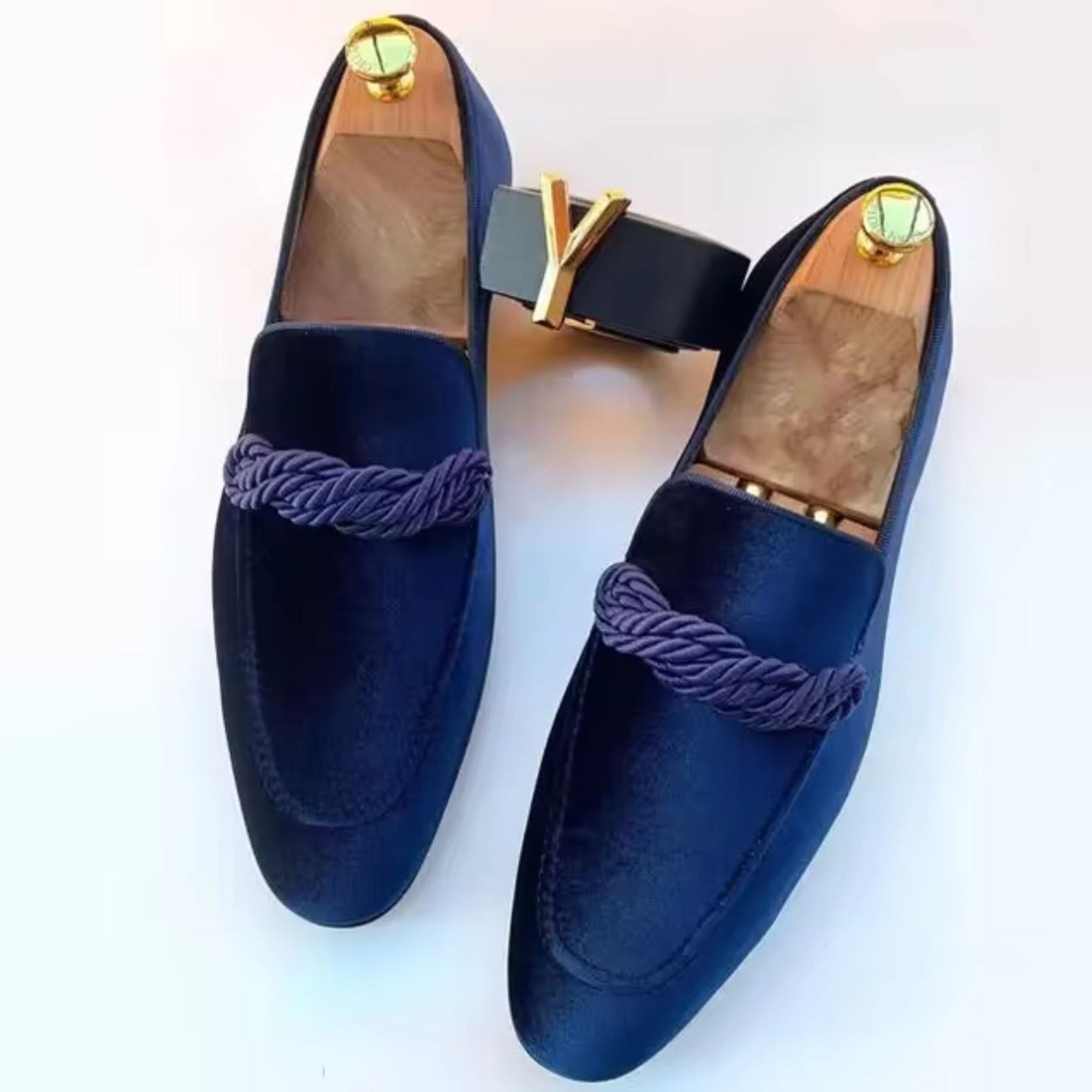 Lucien - Men's Velvet Loafers with Rope Detail