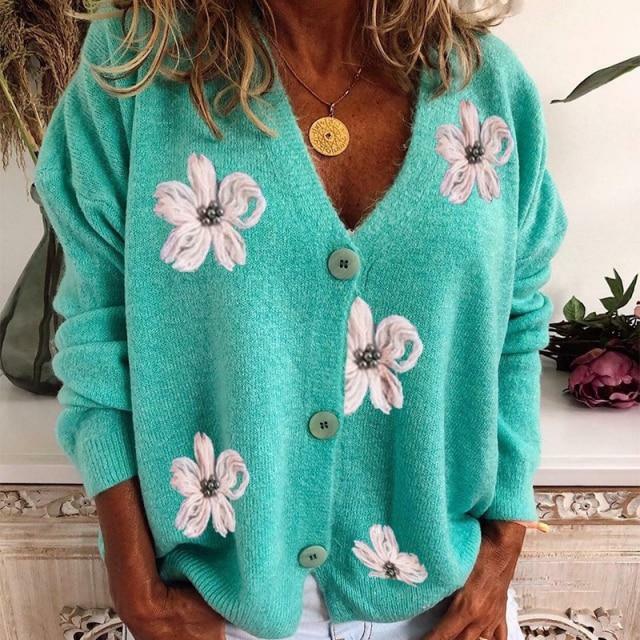 Lydia - Women's Button-Front Floral Cardigan
