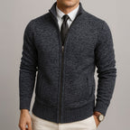 Lysander - Men's Ribbed-Cuff Wool Cardigan with Full-Length Zip