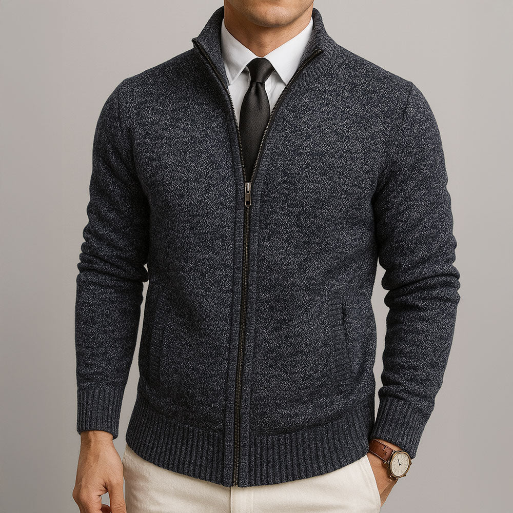 Lysander - Men's Ribbed-Cuff Wool Cardigan with Full-Length Zip