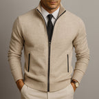 Lysander - Men's Ribbed-Cuff Wool Cardigan with Full-Length Zip