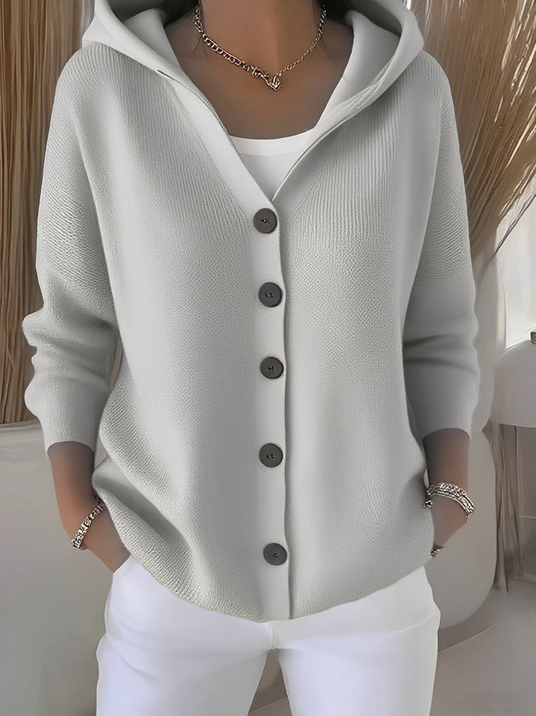 Mackenzie - Women's Hooded Button-Front Cardigan
