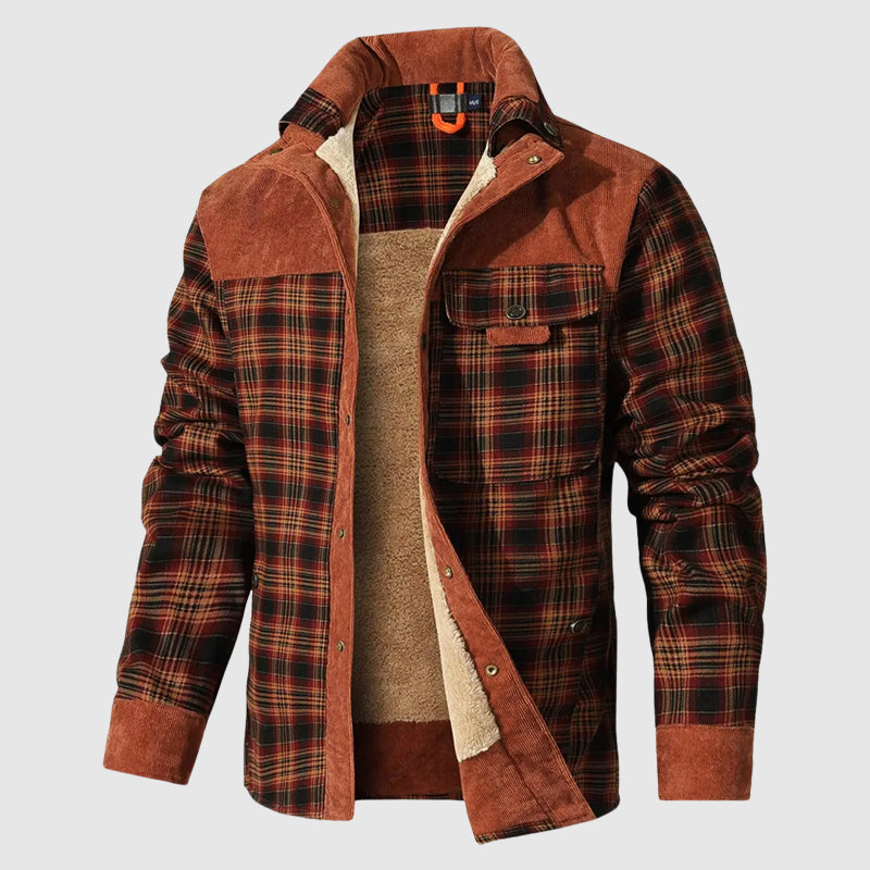 Marcella - Men's Plaid Shirt Jacket with Sherpa Lining