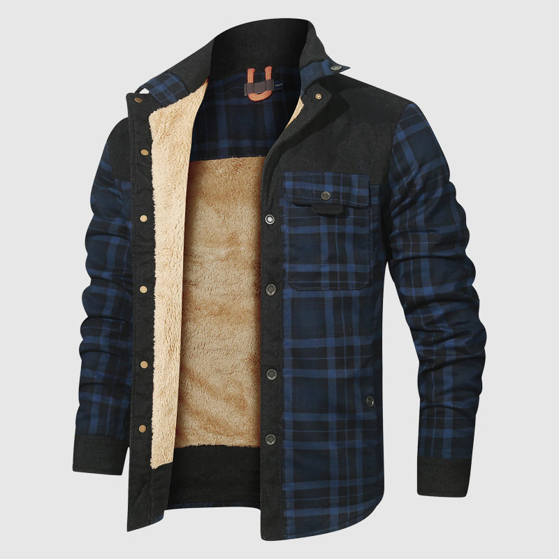 Marcella - Men's Plaid Shirt Jacket with Sherpa Lining
