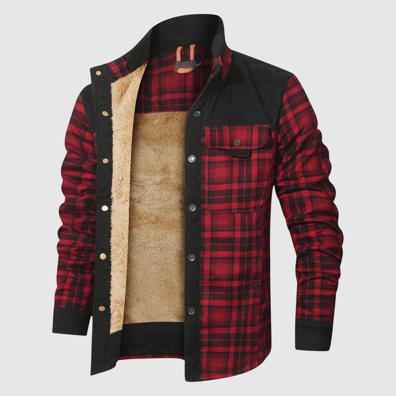 Marcella - Men's Plaid Shirt Jacket with Sherpa Lining