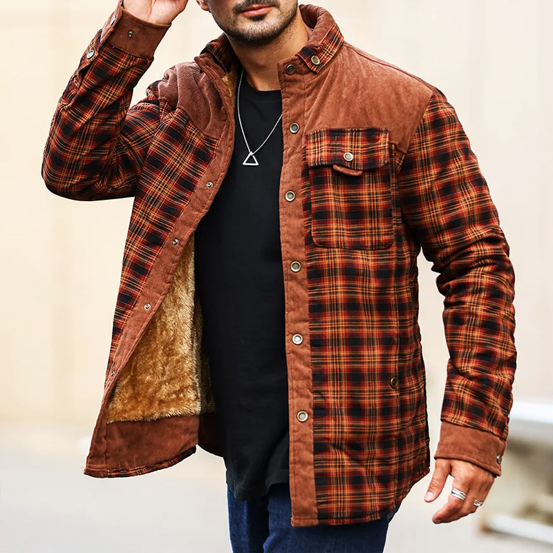 Marcella - Men's Plaid Shirt Jacket with Sherpa Lining