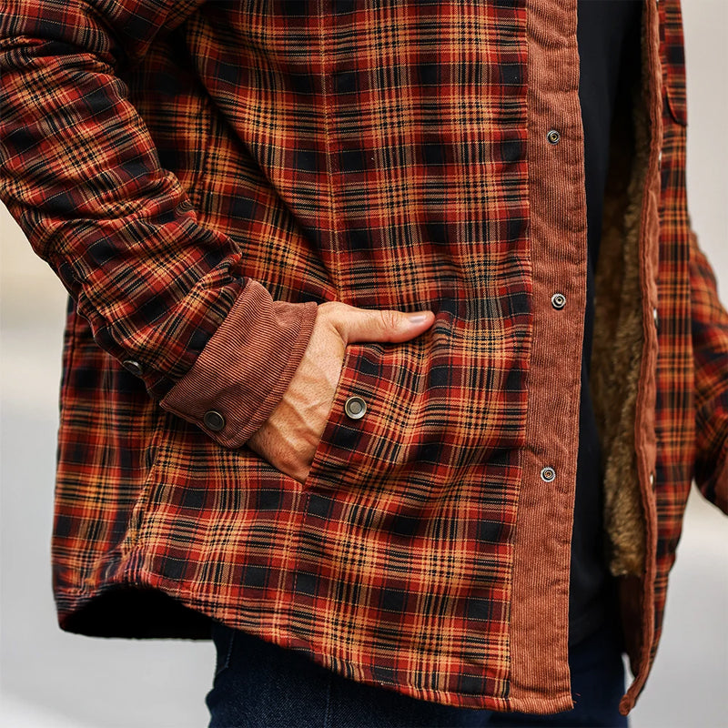 Marcella - Men's Plaid Shirt Jacket with Sherpa Lining