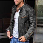 Marcus - Men's Leather Moto Jacket with Snap Collar