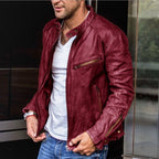 Marcus - Men's Leather Moto Jacket with Snap Collar