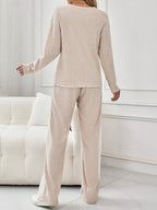 Margaux - Women's Ribbed Knit Loungewear Set with Wide-Leg Pants