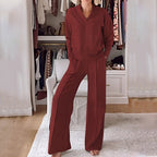 Margaux - Women's V-Neck Pullover Tracksuit with Flared Pants