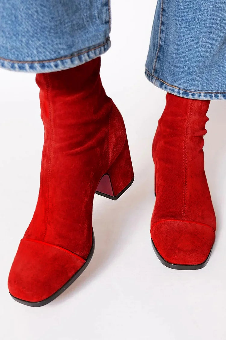 Margot - Women's Suede Ankle Boots with Chunky Block Heel