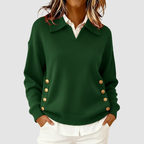 Marguerite - Women's Structured Collar Knit Sweater with Gold Side Buttons