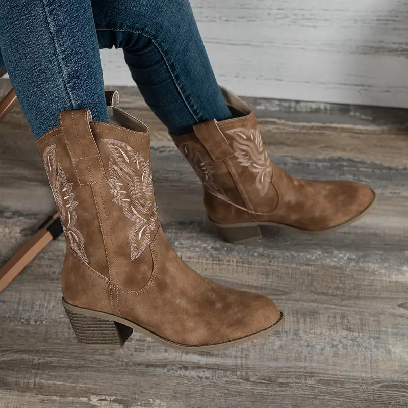 Marlena - Women's Western Embroidered Mid-Calf Boots