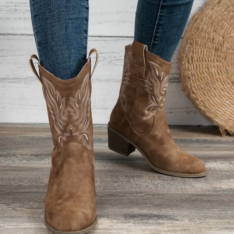 Marlena - Women's Western Embroidered Mid-Calf Boots
