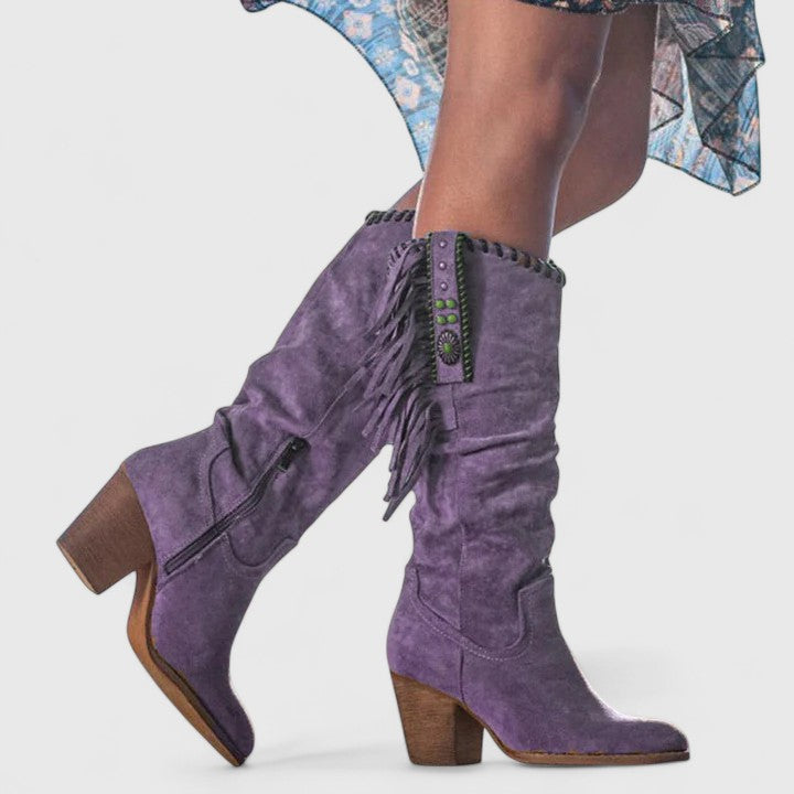 Minerva - Women's Fringe-Detail Knee-High Suede Boots