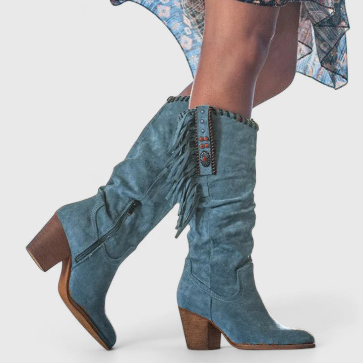 Minerva - Women's Fringe-Detail Knee-High Suede Boots