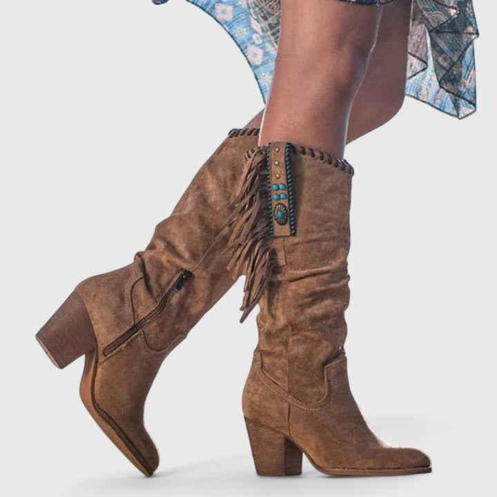 Minerva - Women's Fringe-Detail Knee-High Suede Boots