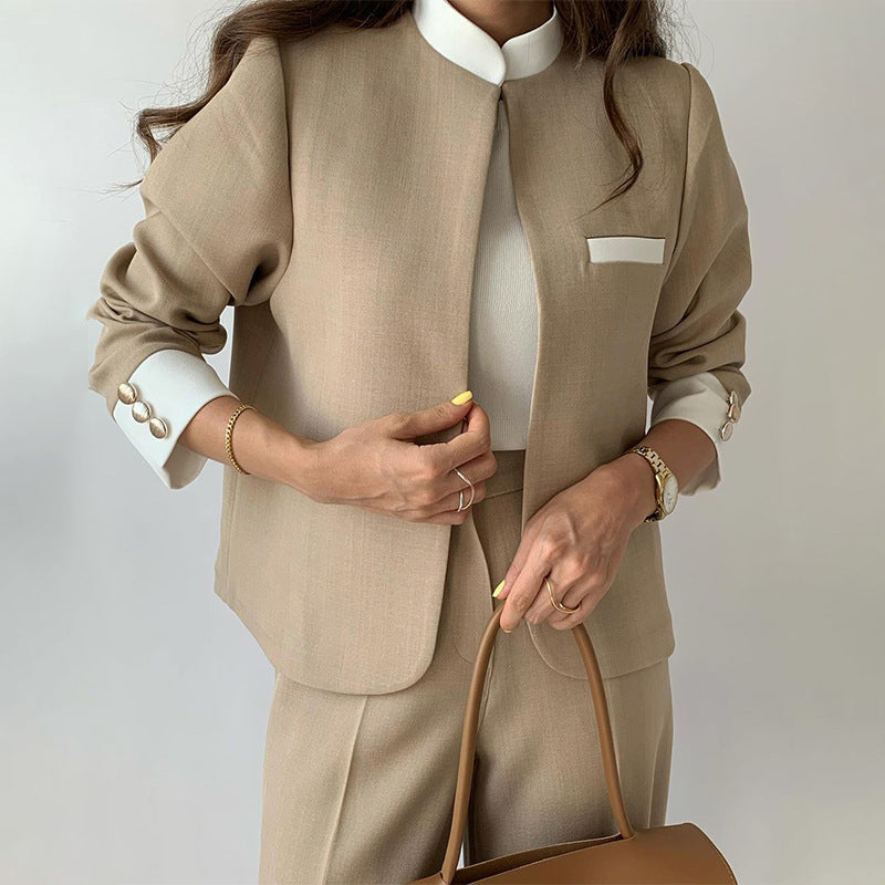 Natalie - Women's Collarless Blazer & Pleated Trouser Suit