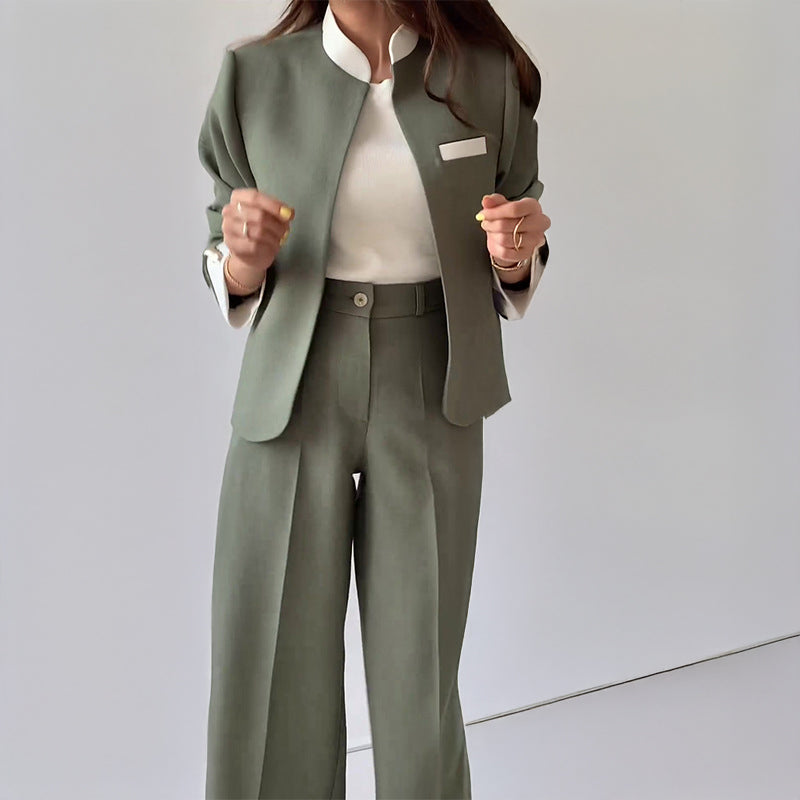 Natalie - Women's Collarless Blazer & Pleated Trouser Suit